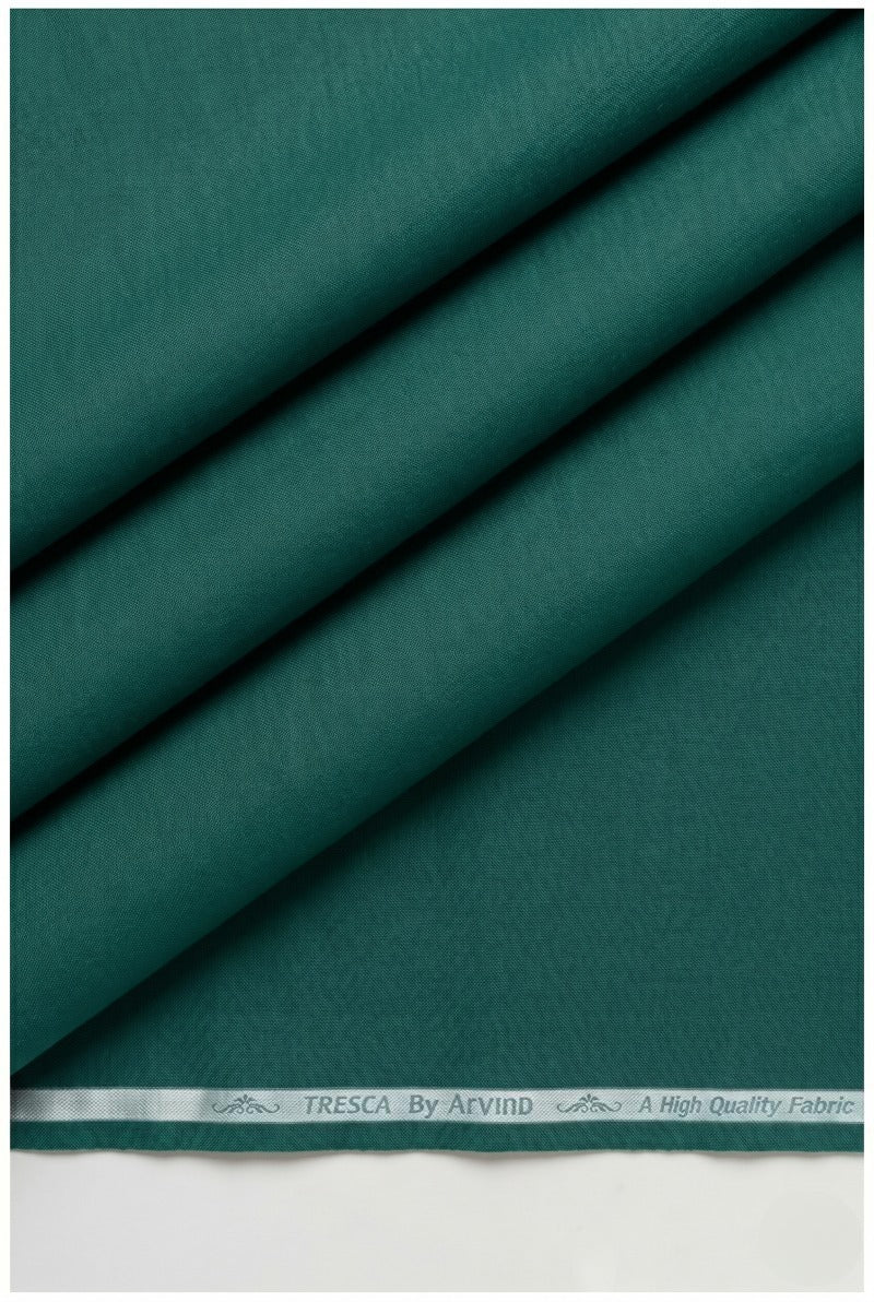 Arvind Zinia Giza Cotton Satin Unstitched Shirting Fabric ( Peacock Green )