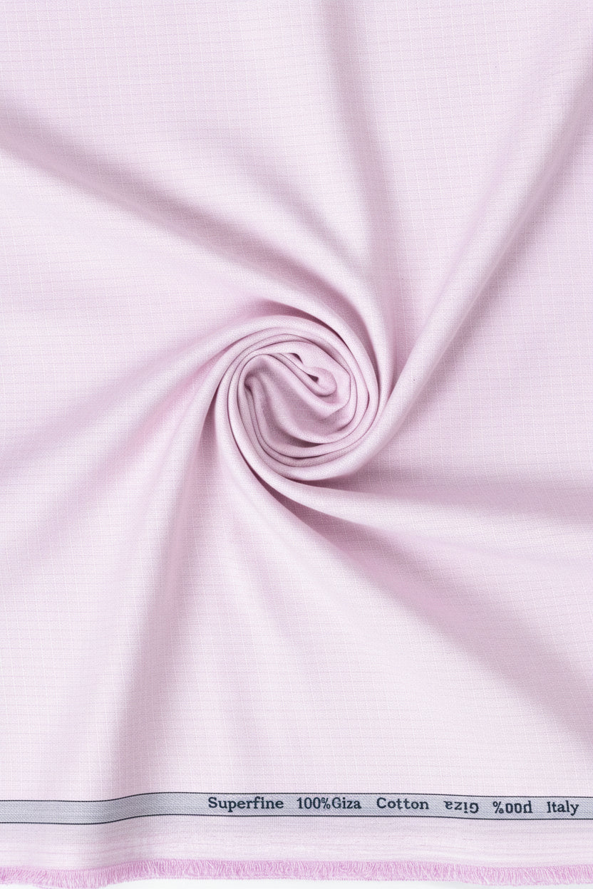 Pink Arvind Primante cotton micro checks shirting fabric with superfine Giza cotton, ideal for stylish dress shirts.