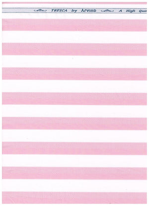 Pink and white striped Arvind Tresca cotton unstitched shirting fabric, showing the fabric's pattern and texture.