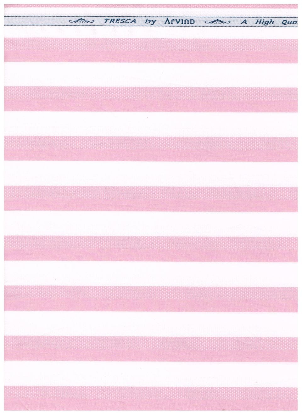 Pink and white striped Arvind Tresca cotton unstitched shirting fabric, showing the fabric's pattern and texture.