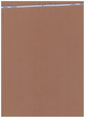Arvind Zinia Giza cotton satin shirting fabric in saddle brown, showcasing smooth satin texture and elegant woven pattern.