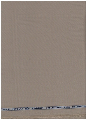 Arvind Cotton Lycra suiting fabric in neutral tan color, close-up of textured cotton and lycra blend material.