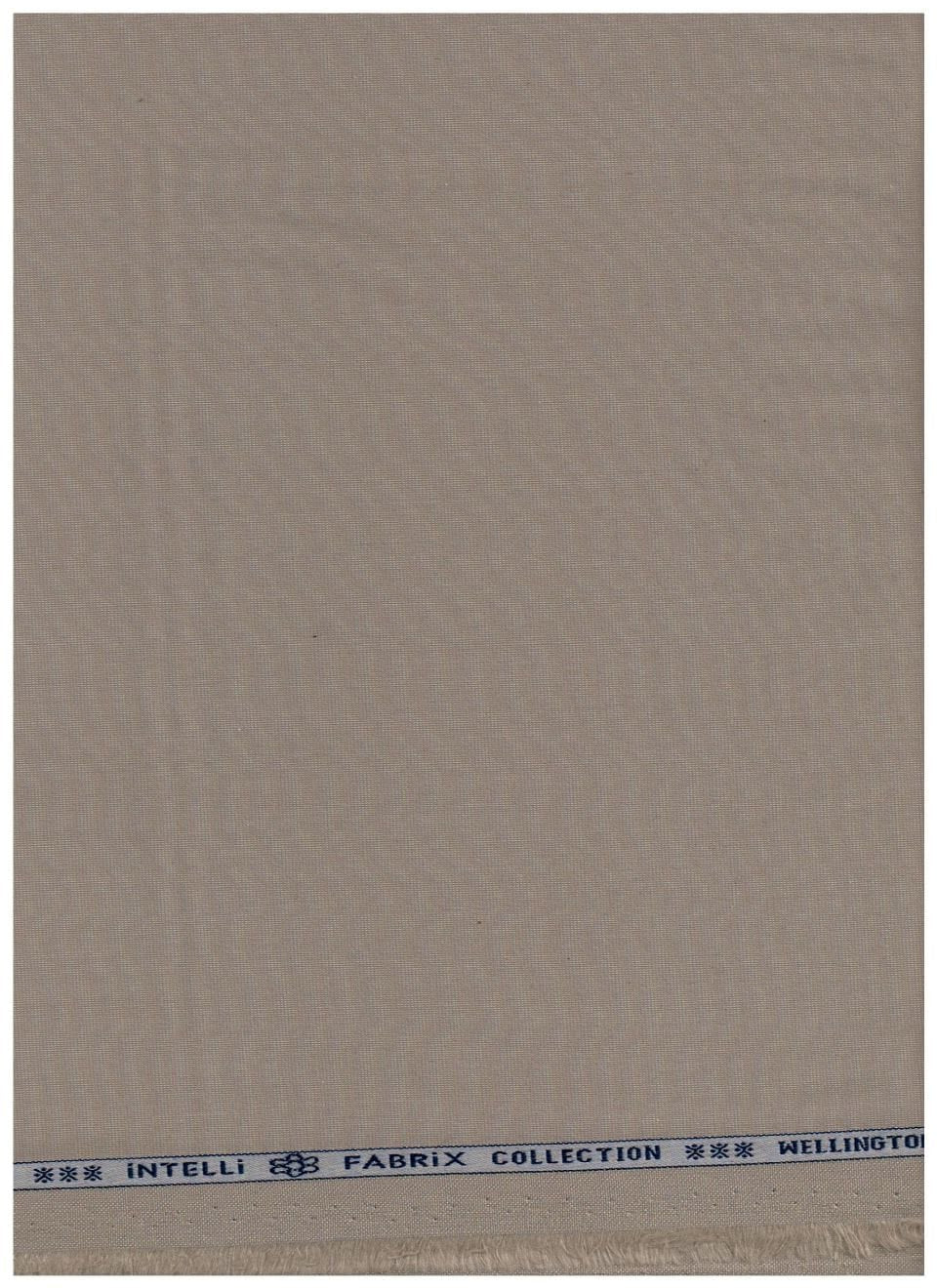 Arvind Cotton Lycra suiting fabric in neutral tan color, close-up of textured cotton and lycra blend material.