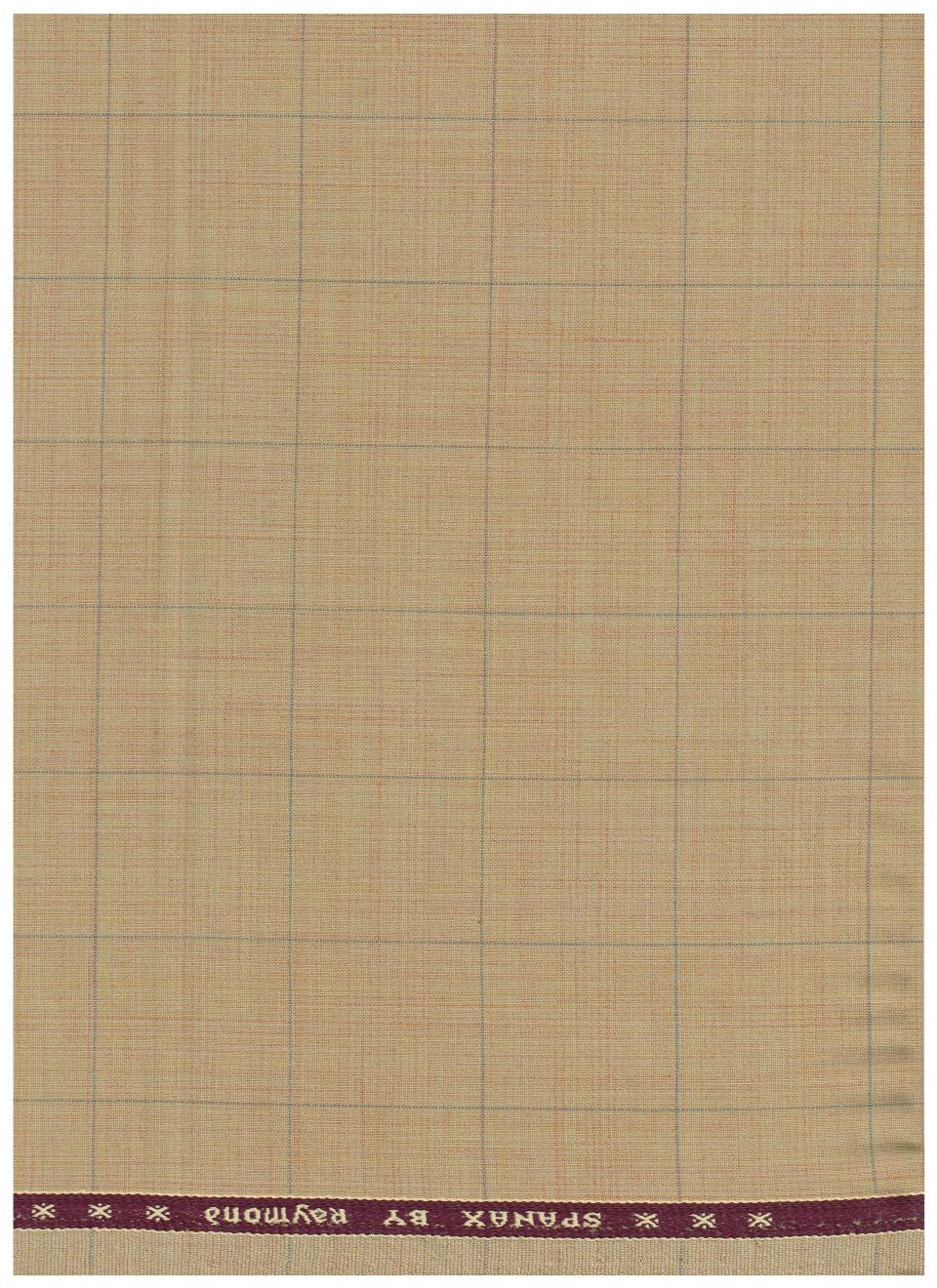 Beige Raymond polywool suit fabric with Lycra stretch, suitable for trousers and suiting, shown in close-up image.