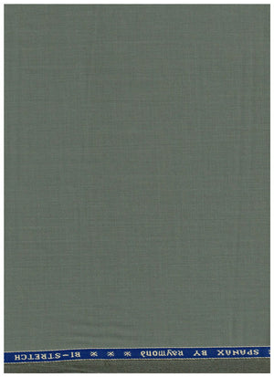 Raymond Polywool Lycra stretchable trousers and suiting fabric in Laurel Green, showing the textured fabric close-up.
