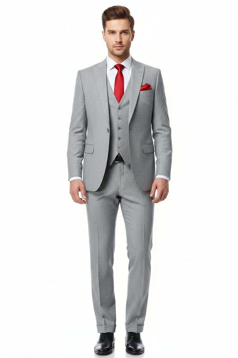 Grey Raymond polywool unstitched trousers and suiting fabric, textured fabric with a soft finish for tailored garments.