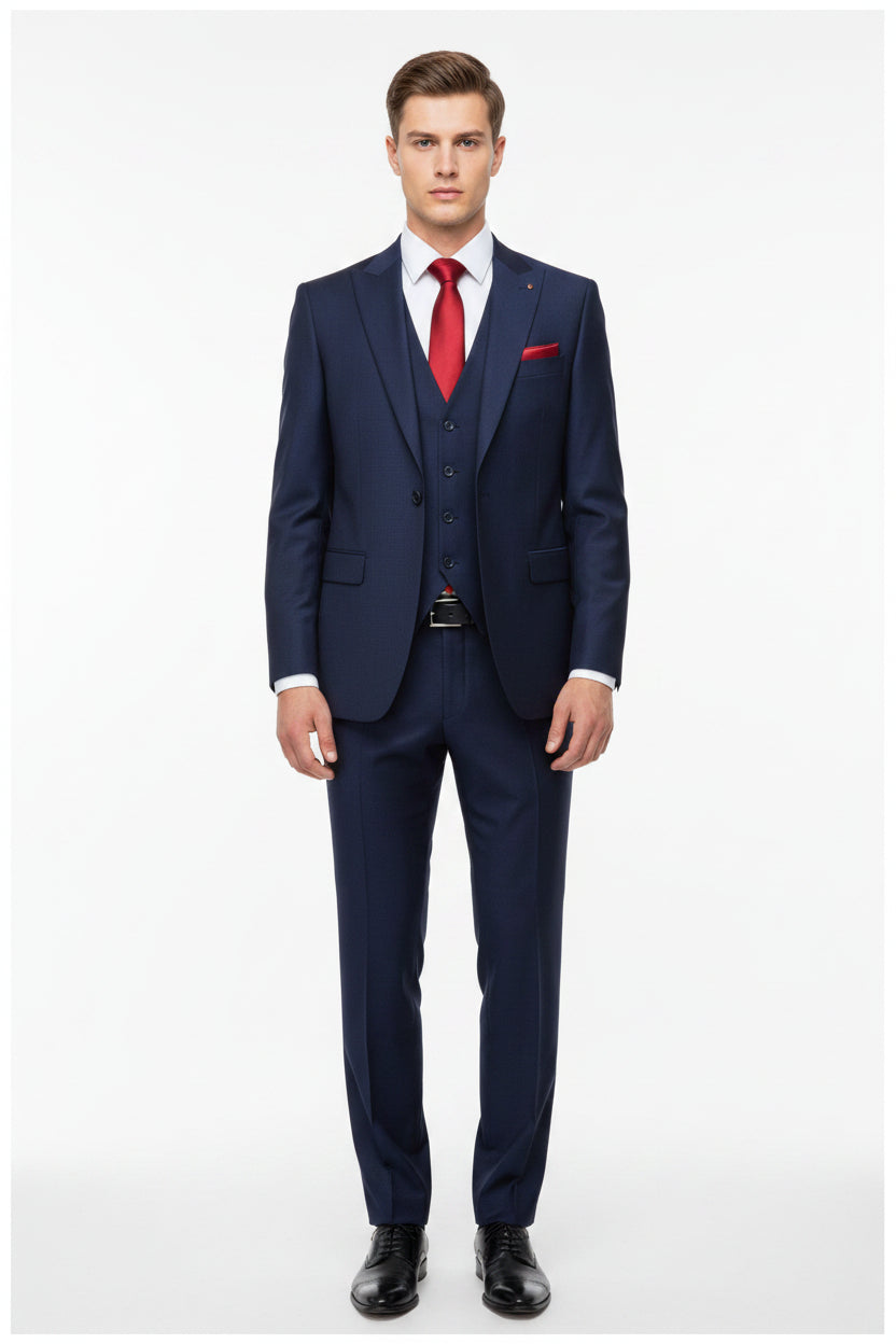 Royal blue Raymond polywool trouser and suiting fabric, luxurious unstitched material with detailed woven texture.