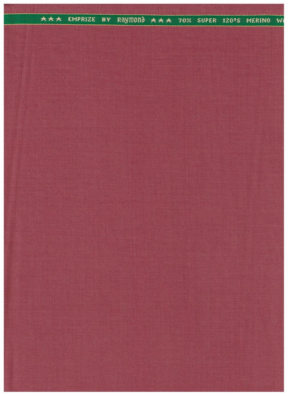 Raymond Super 120’s polywool trouser and suiting fabric in maroon pink, showing folded fabric with a smooth texture and woven pattern