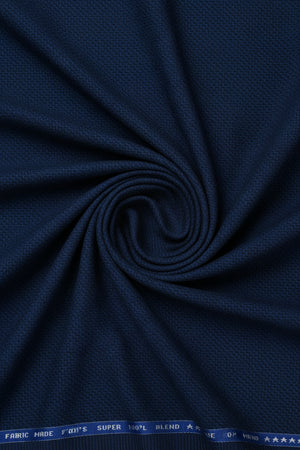 Raymond navy blue Super 100's poly wool trousers and suiting fabric, tailored for formal wear with a smooth fabric texture.