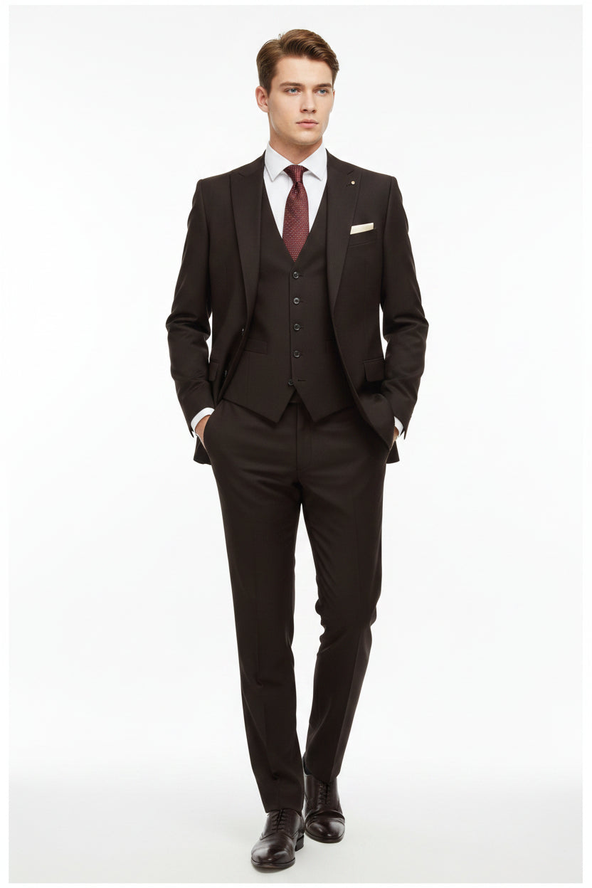 Brown Arvind Lycra stretchable trousers and suiting fabric displaying smooth, stretchy cotton material with a clean finish.