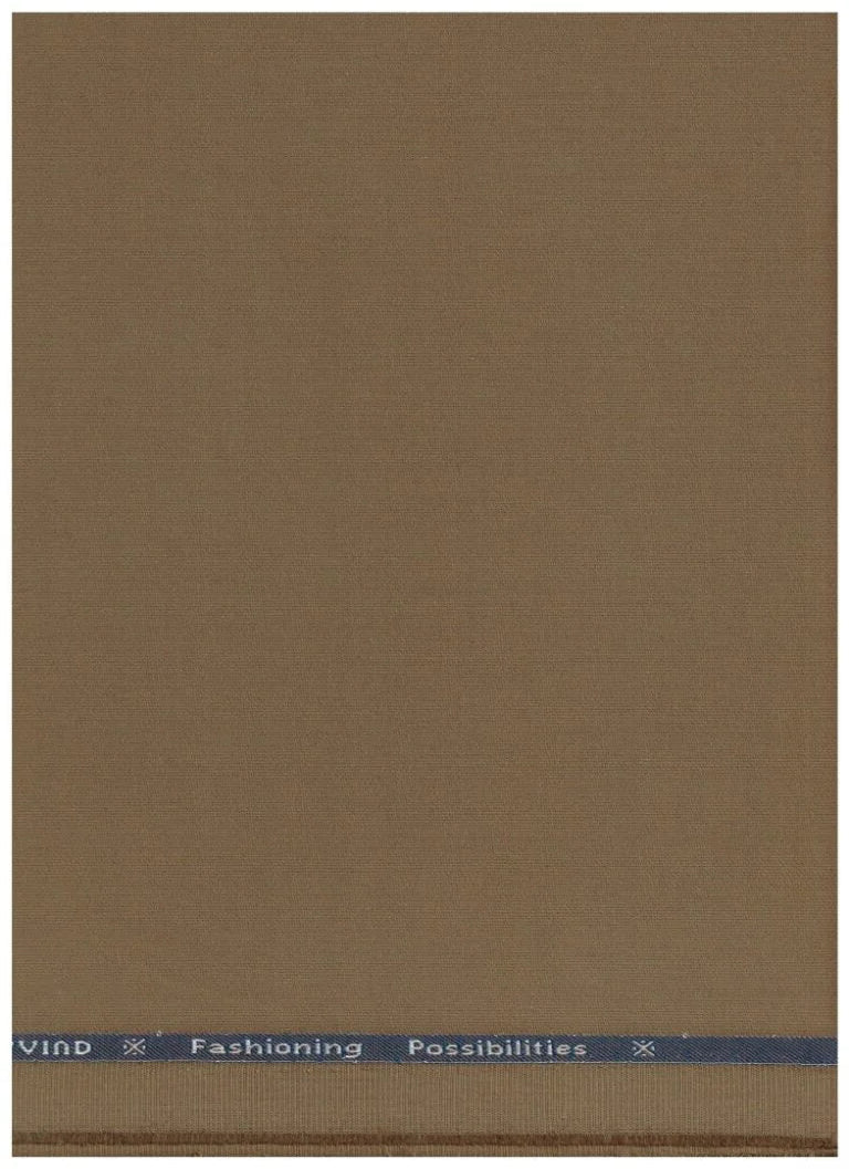 Brown Arvind Cotton Lycra stretchable trouser and suiting fabric, close-up view of textured textile material.