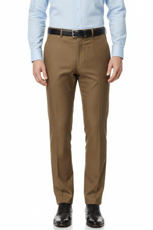 Brown Arvind Cotton Lycra stretchable trouser and suiting fabric shown in the image, highlighting the smooth, flexible textile.