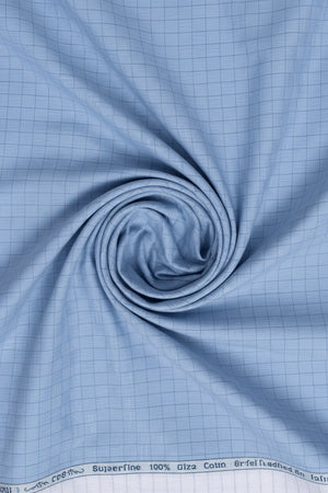 Arvind denim blue shirting fabric with a smooth texture, ideal for making stylish shirts and casual wear.