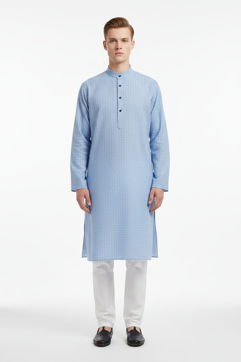 Arvind Denim Blue Shirting Fabric showcasing smooth, woven textile with a denim blue color and subtle texture details.