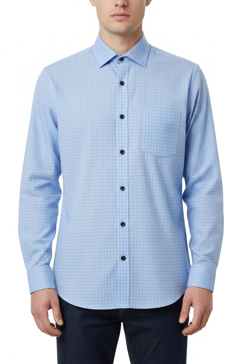 Arvind Denim Blue Shirting Fabric with a smooth texture, shown in a close-up of the fabric's denim weave and color.
