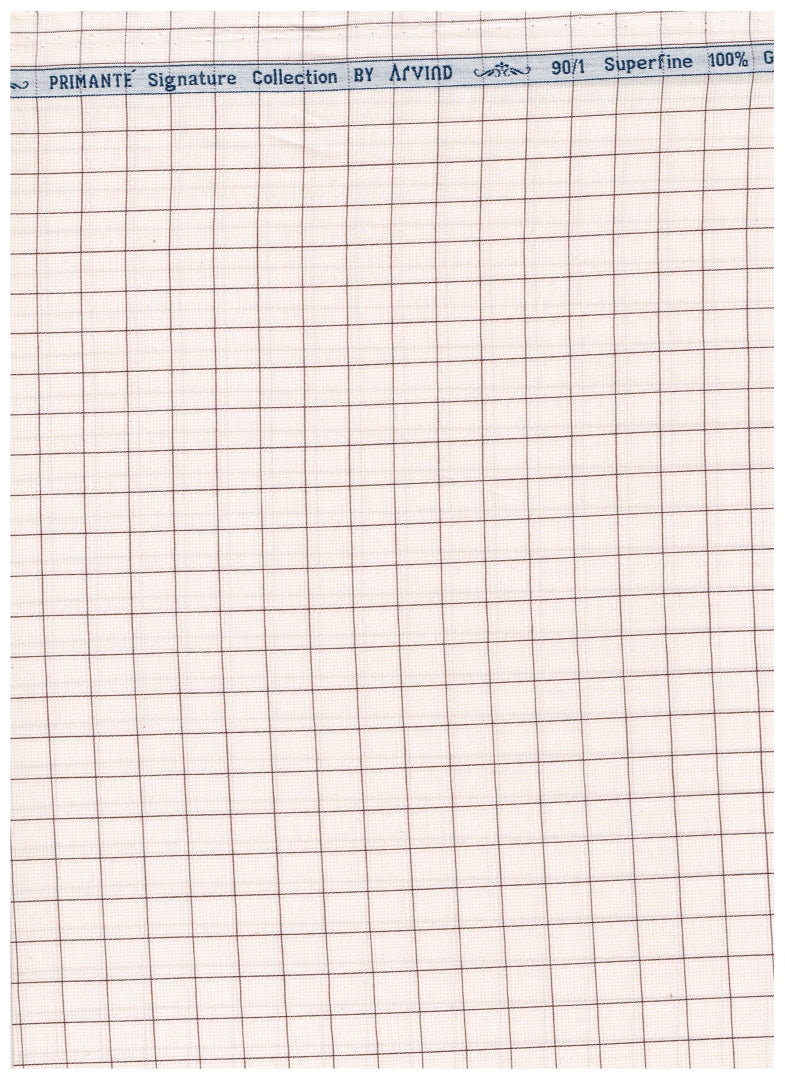 Arvind Primante Giza Cotton Chekcs Unstitched Shirting Fabric ( Beige )