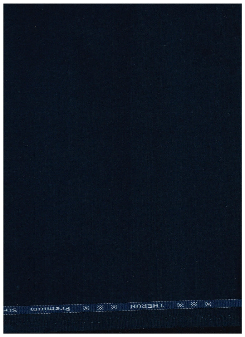 Navy blue Arvind cotton lycra trouser and suiting fabric, smooth textile with stretch for tailored garments.