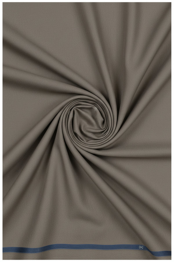Arvind cotton Lycra stretchable suiting fabric in granite grey, showing textured fabric with a smooth, flexible finish.