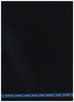 Black Raymond poly wool suit fabric with Lycra stretch, showing close-up of smooth, textured textile suitable for tailored suits.