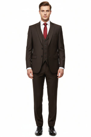 Raymond Poly Wool Trousers and Suiting Fabric in dark coffee color with Lycra stretch, showing the fabric texture and color detail.