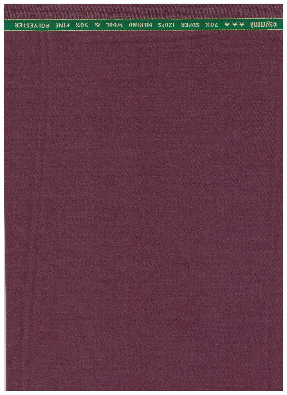 Raymond Super 120’s polywool trouser fabric in wine color, close-up view of the woven suiting material.