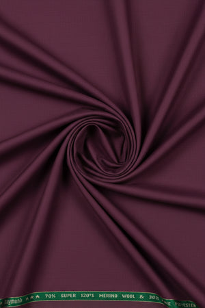 Raymond unstitched super 120’s polywool trousers and suiting fabric in wine color, ideal for tailoring and formal wear.
