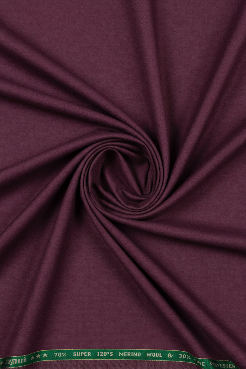 Raymond unstitched super 120’s polywool trousers and suiting fabric in wine color, ideal for tailoring and formal wear.