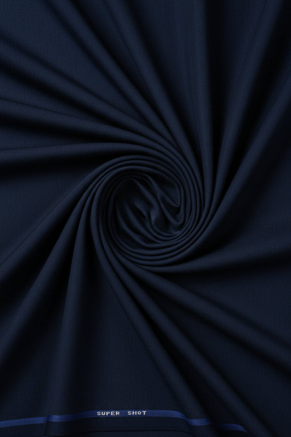 Royal blue Mafatlal unstitched poly viscose trouser and suiting fabric, showing textured woven fabric with subtle sheen.
