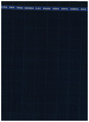 Raymond navy blue unstitched polywool fabric with self-check pattern for trousers, showcasing fabric texture and design details.