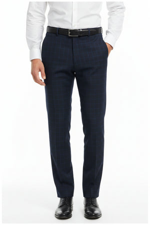 Raymond luxurious navy blue polywool self-check trousers fabric, unstitched material for tailoring or suit making.