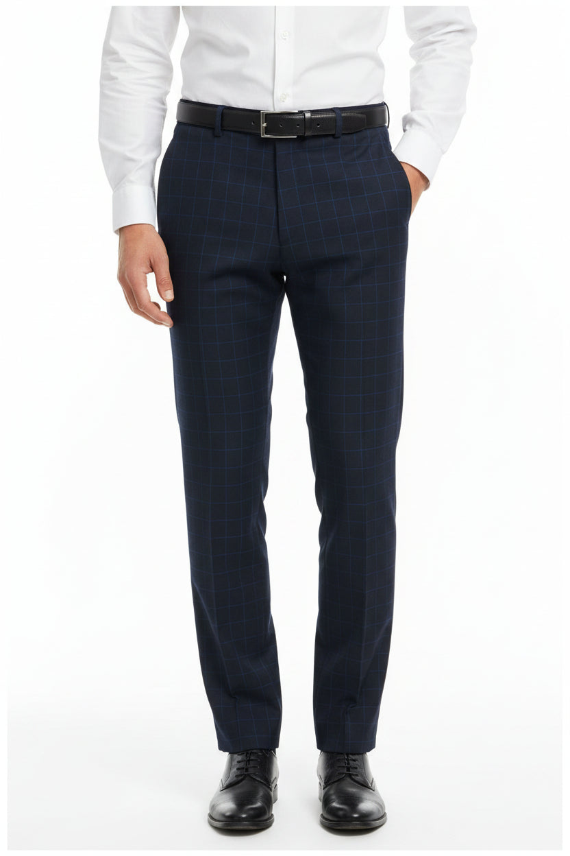 Raymond luxurious navy blue polywool self-check trousers fabric, unstitched material for tailoring or suit making.