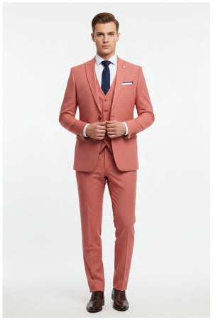 Carrot red Arvind poly viscose trousers and suiting fabric, showing a folded fabric sample with smooth texture and vibrant color.