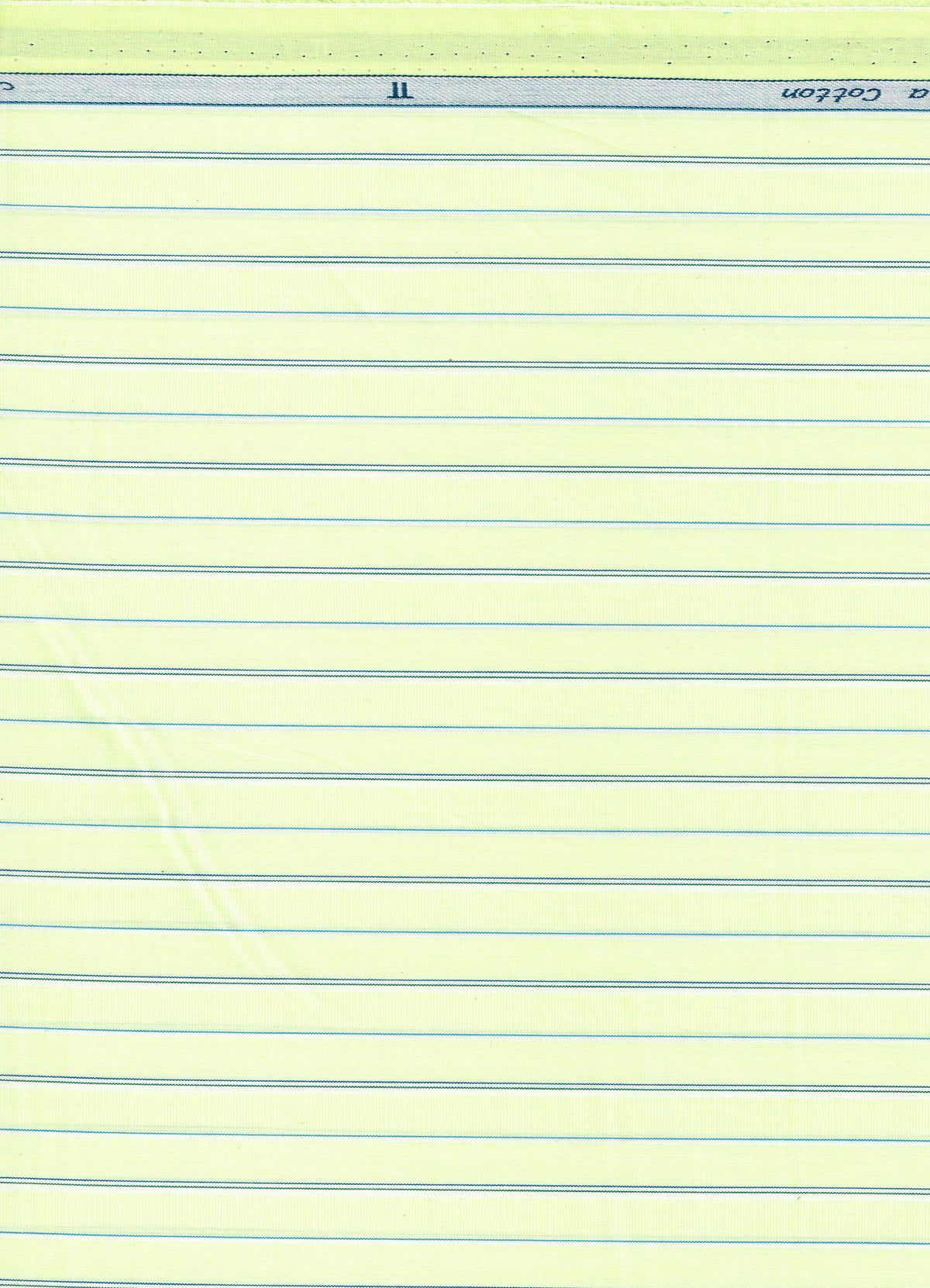 Bright lime yellow Arvind cotton shirting fabric with striped pattern, suitable for unstitched shirts.