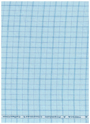 Blue Arvind Tresca linen shirt fabric with check pattern, showcasing soft linen texture and detailed check design.