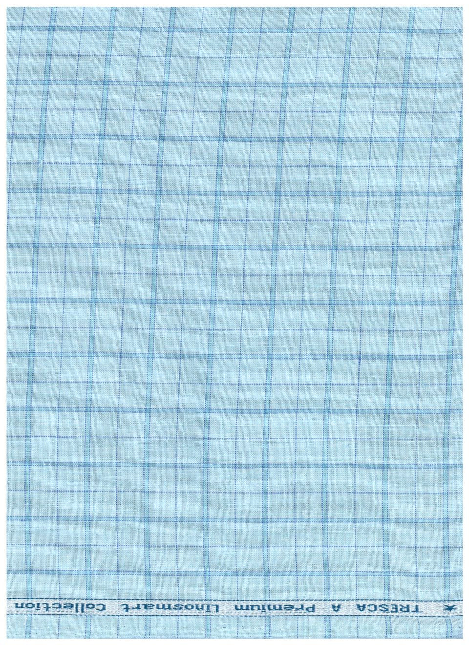 Blue Arvind Tresca linen shirt fabric with check pattern, showcasing soft linen texture and detailed check design.