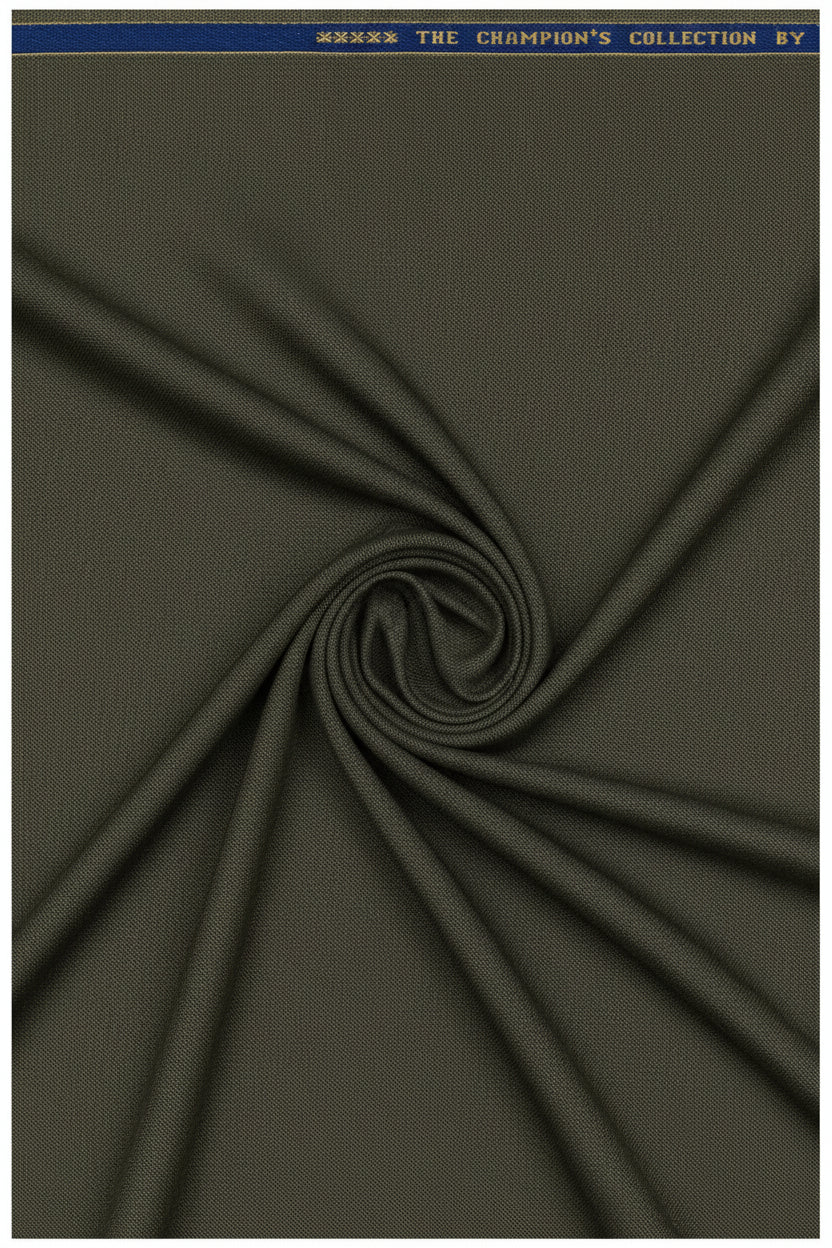 Raymond Luxurious Unstitched Polywool Trousers and Suiting Fabric in Tate Olive, showing fabric close-up and texture.