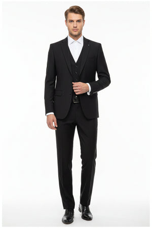 Black Raymond Luxurious Unstitched Polywool Trousers and Suiting Fabric, with folded fabric and detailed texture visible.