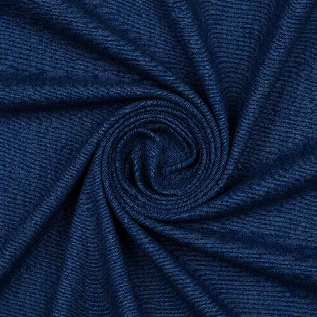 Navy blue Raymond Terry rayon suiting fabric swatch with a smooth, woven texture suitable for tailored garments.