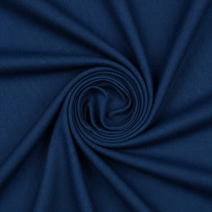 Navy blue Raymond Terry rayon suiting fabric swatch with a smooth, woven texture suitable for tailored garments.