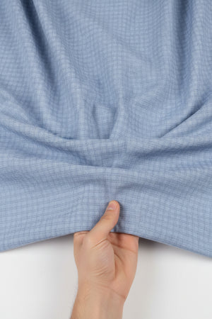 Steel blue Mafatlal cotton checks unstitched shirting fabric, showcasing a woven check pattern ideal for dress shirts.