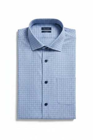 Steel blue Mafatlal cotton checks shirting fabric, unstitched material with a classic checked pattern for shirts or garments.