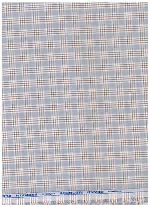 Grey checks Arvind cotton shirt fabric with a classic pattern, showing the textured textile and fabric detail.