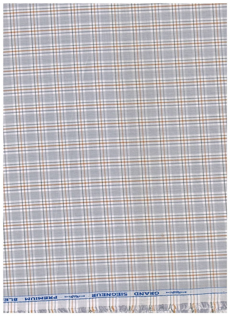 Grey checks Arvind cotton shirt fabric with a classic pattern, showing the textured textile and fabric detail.