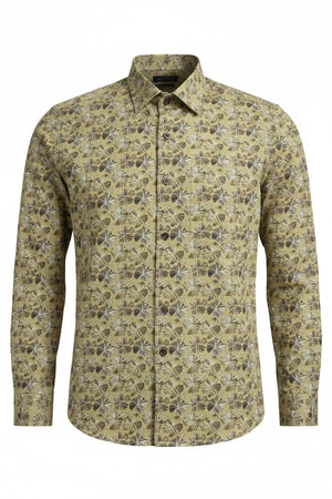 Ready made cotton shirt with a digital printed floral pattern on a beige background