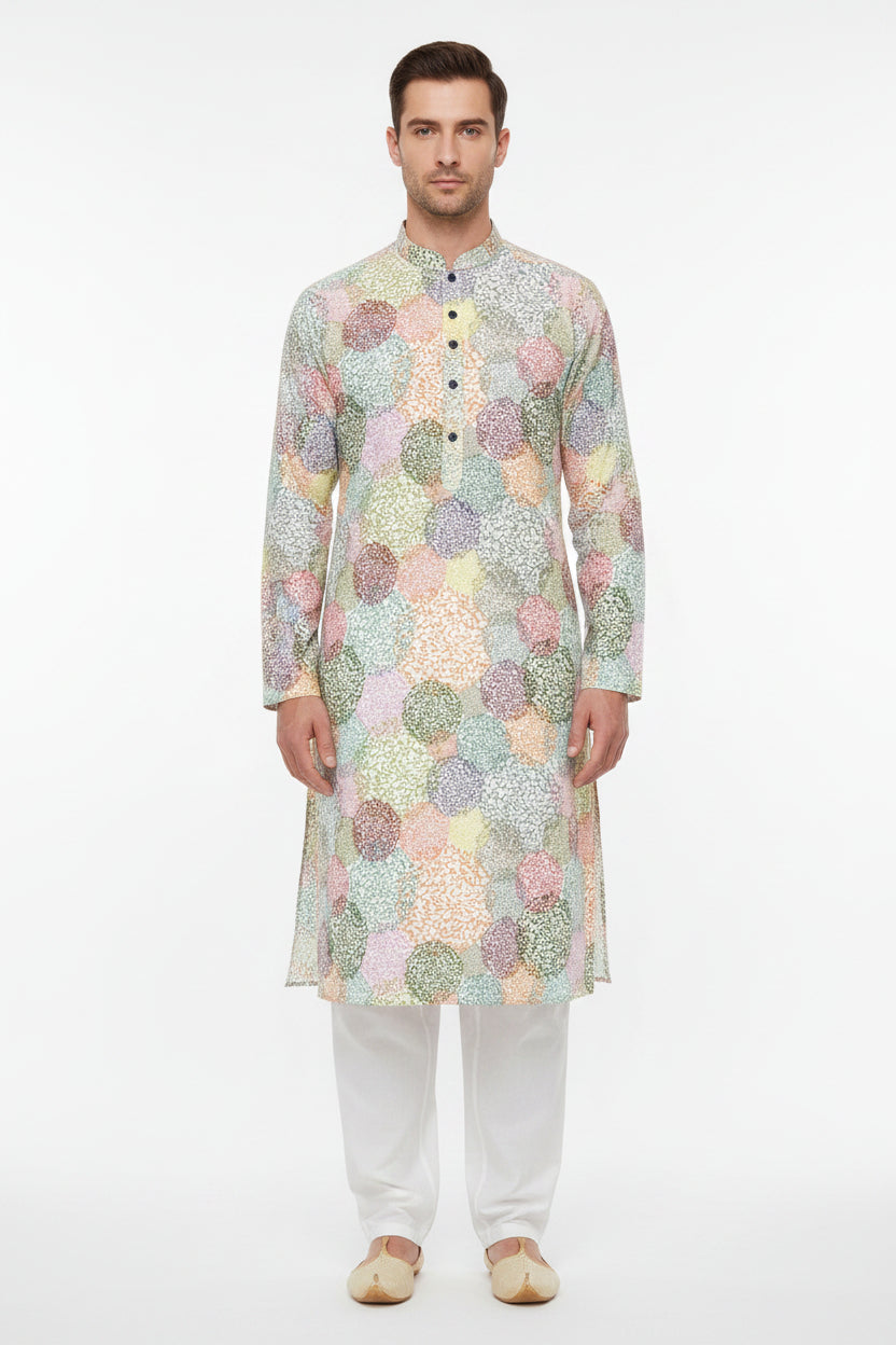 Multicolor Arvind Tresca printed unstitched shirting fabric with vibrant floral and geometric patterns.
