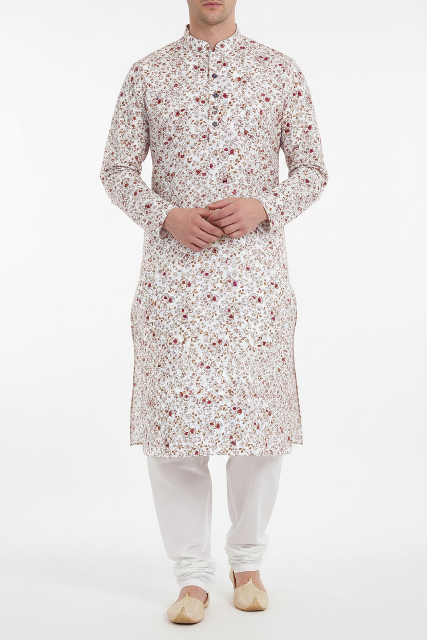 Multicolor printed Arvind Tresca cotton shirting fabric shown in this image, ideal for stylish unstitched shirt designs.