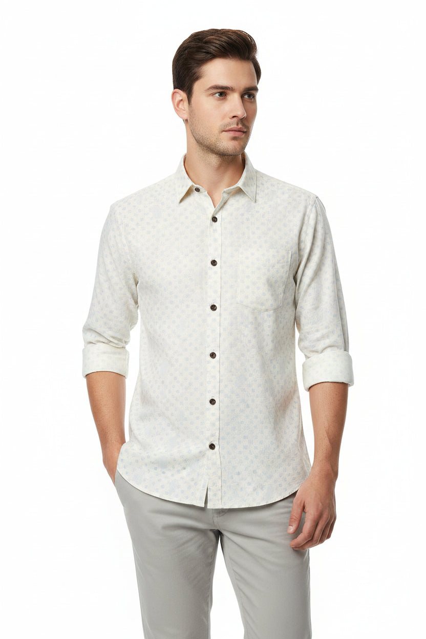 Golden Arvind Tresca cotton jacquard shirting fabric with intricate woven patterns, unstitched textile for custom shirts.