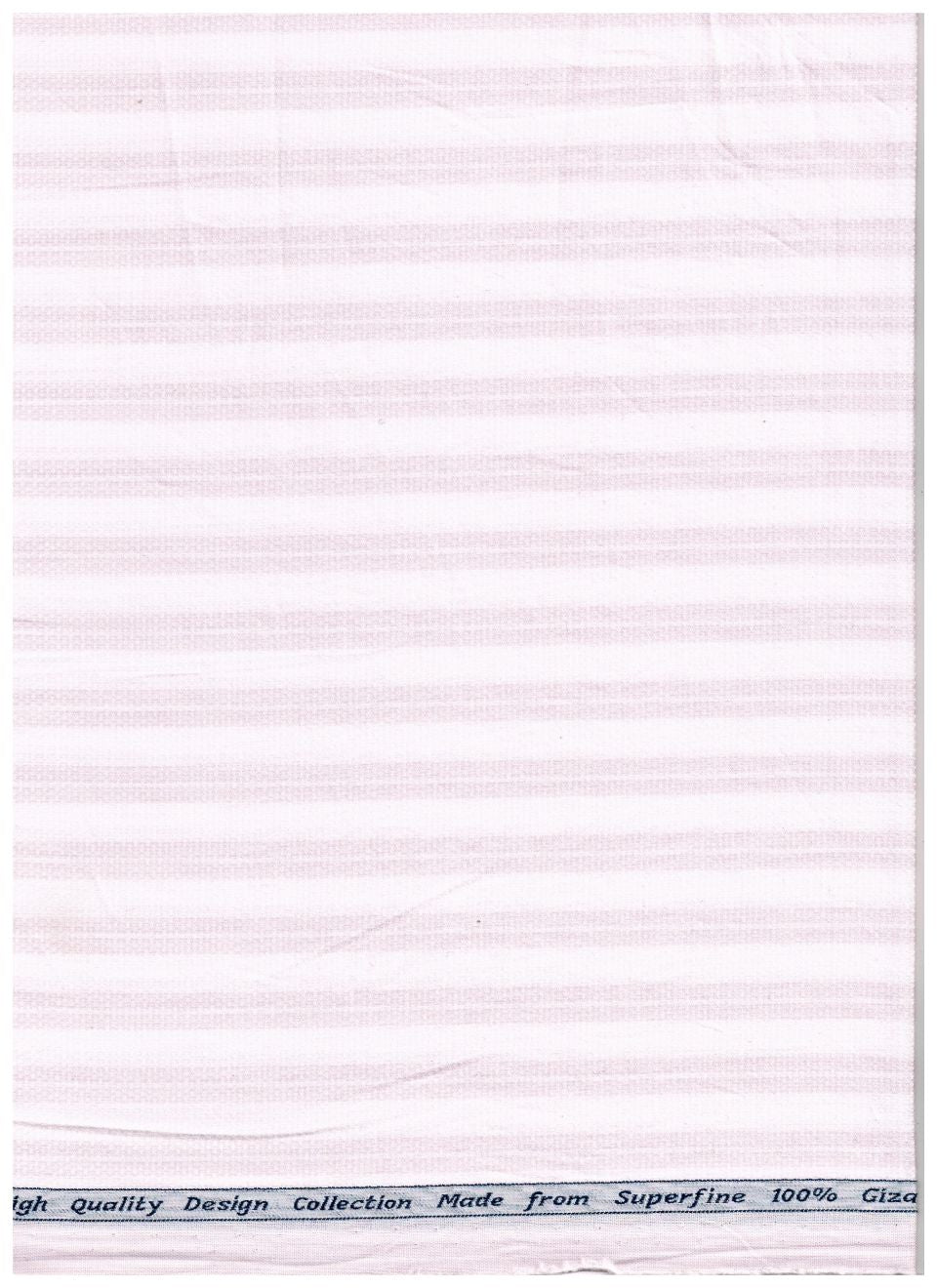 Light pink and white striped Arvind Tresca shirt fabric made from Giza cotton, showcasing a soft, breathable textile with a smooth texture.