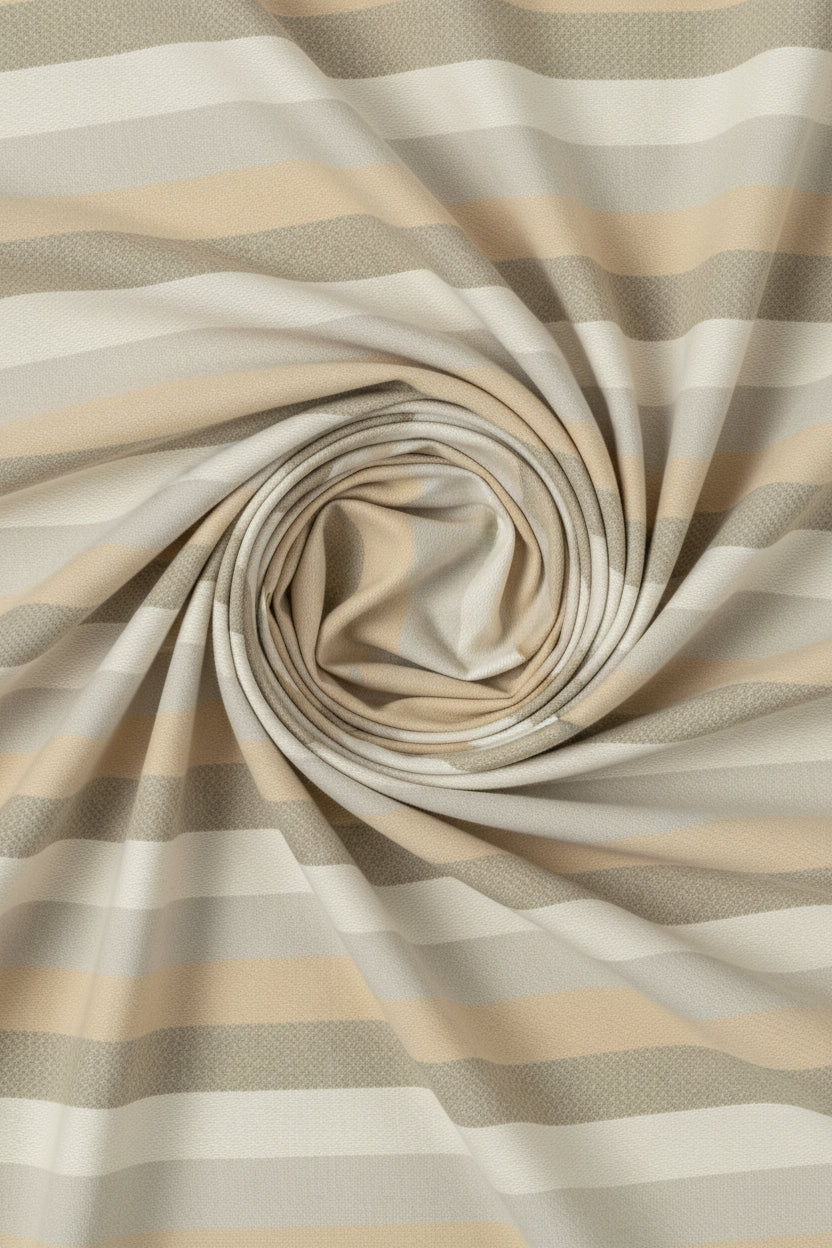 Beige striped Arvind Tresca shirt fabric made from Giza cotton, showcasing a soft, smooth texture and high-quality weave.