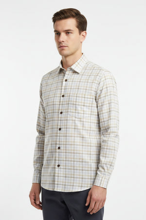 readymade shirt Checkered fabric with on a beige and white checkered pattern